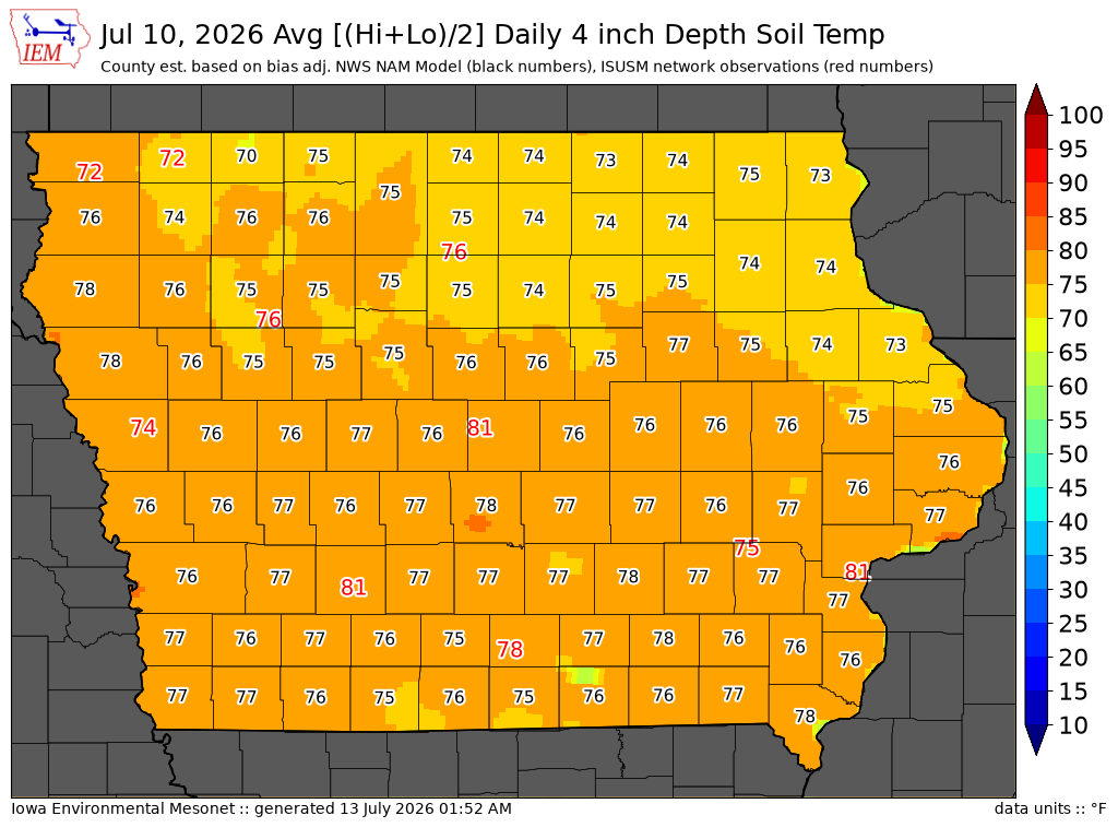 Soil temperature map for day 3