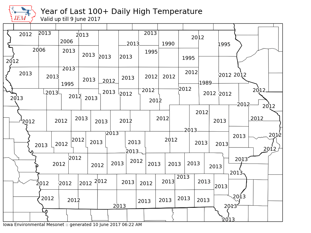 Year of Last 100+ Degree High