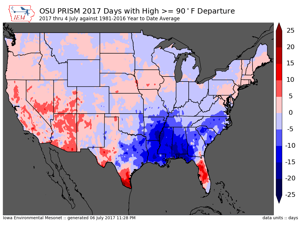 90 Degree Day Departures