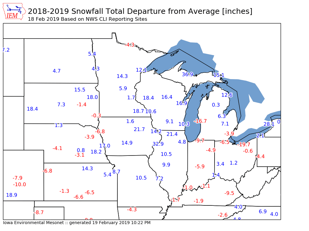 Snowfall Departures to Date