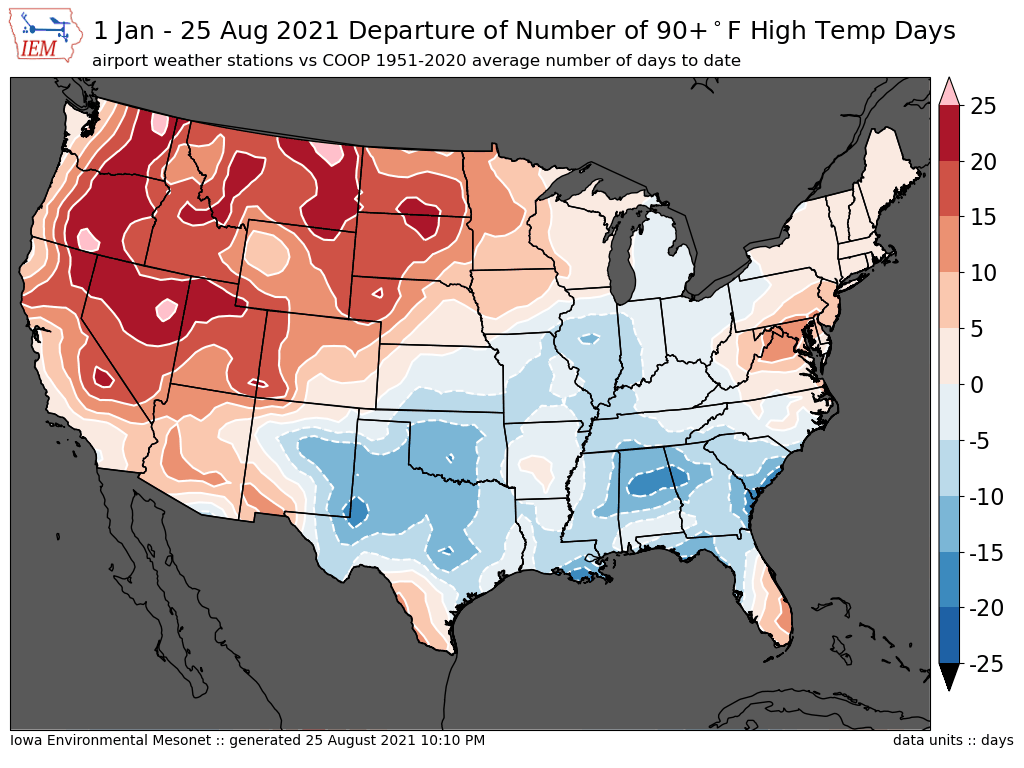 2021 90 Degree Day Departures