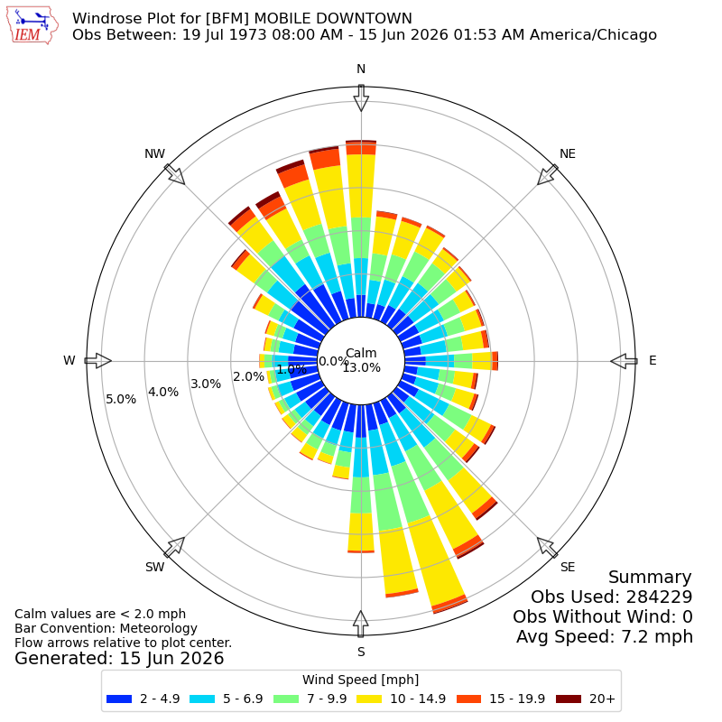 Yearly wind rose for BFM