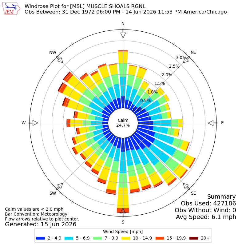 Yearly wind rose for MSL