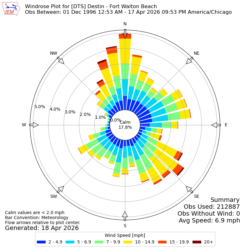 Yearly wind rose for DTS