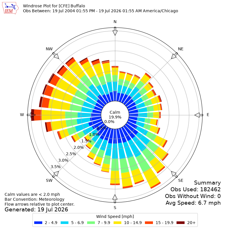 Yearly wind rose for CFE