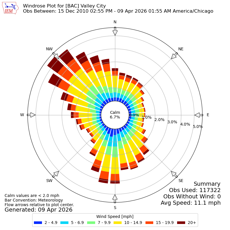 Yearly wind rose for BAC